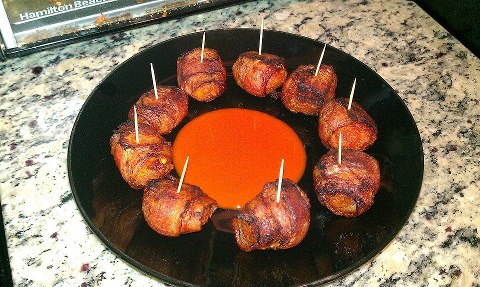 Bacon wrapped buffalo wings