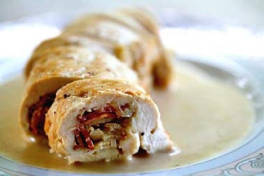 Bacon stuffed chicken roll up